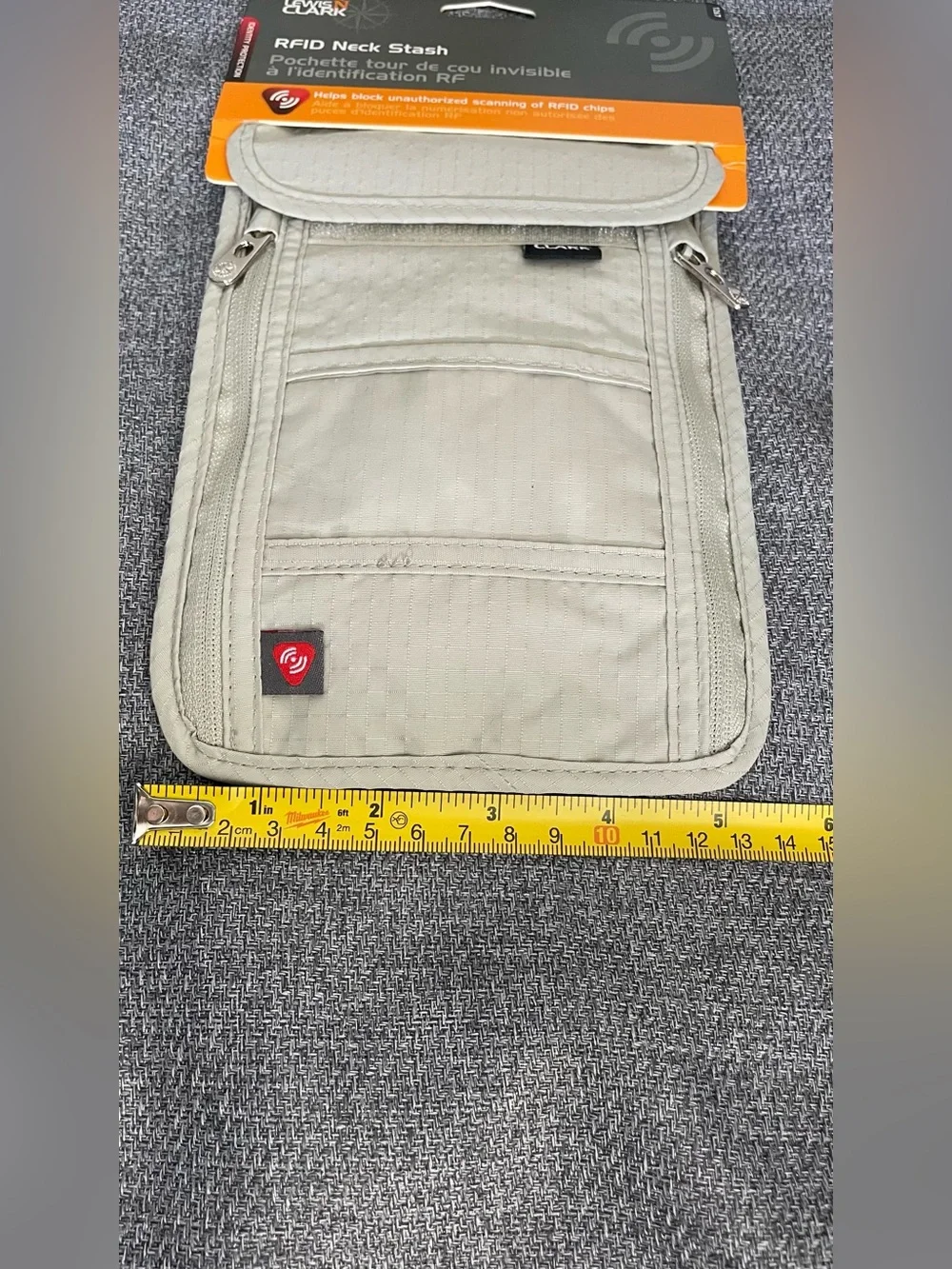 Lewis N Clark RFID Neck Stash Travel Wallet Hidden Passport Holder NWT Gray
